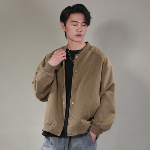 DRONKOO 2026 棒球领左胸金属标仿呢料厚夹克 商品图1