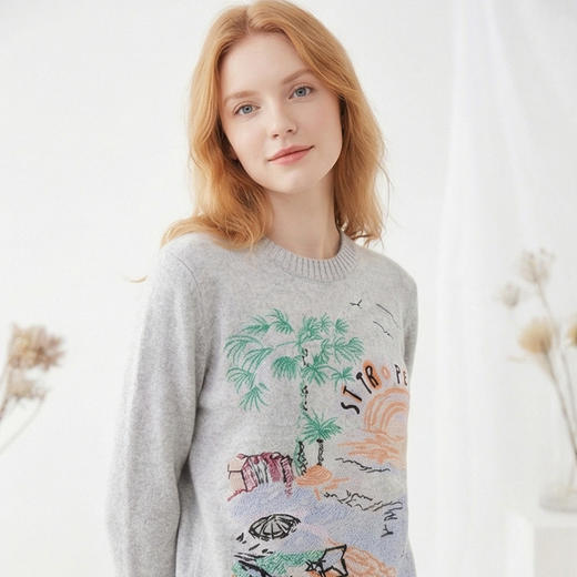 King Deer/鹿王秋冬新款女式长袖羊绒衫L805765轻运动/花朵/休闲款鹿王 商品图6