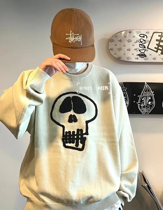 D012264限定款骷髅毛巾绣提花情侣圆领针织毛衣 商品图1