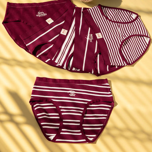 靴下物【全裤10A抑菌】条纹内裤女士三角裤中腰2025新款本命年红 商品图4