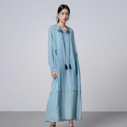 【林栖设计小店】手工炒色|苎麻绣花肌理宽松2026春新款优雅连衣裙两件套1961144 商品图9
