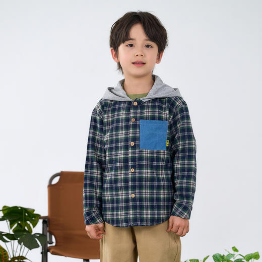 棉花堂春款格纹连帽童装衬衫外套-FD61073 商品图5