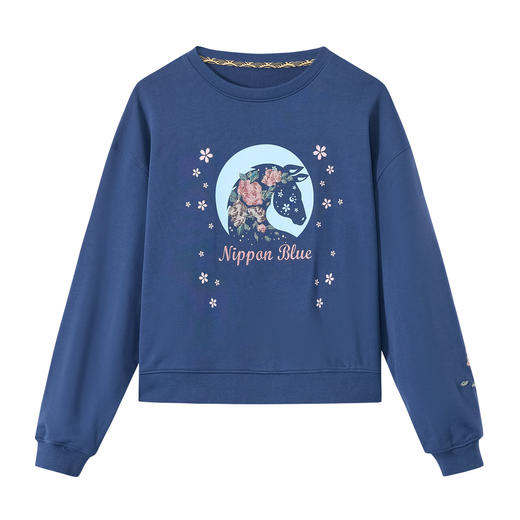 ONIARAI/鬼洗26春季泥棒蓝马剪影花卉刺绣宽松套头卫衣女 N240162 商品图3