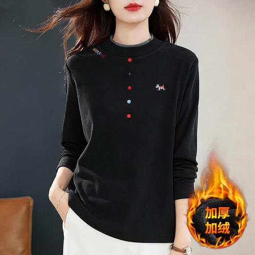 德绒半高领长袖上衣女冬季新款加绒保暖打底衣气质长袖大码显瘦 商品图0