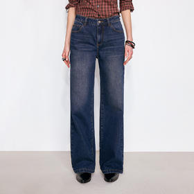 NUTH重工复古水洗蓝直筒牛仔裤女