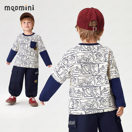 【90-140】【MQDmini】男童长袖T恤中小童抑菌拼接上衣 商品图0