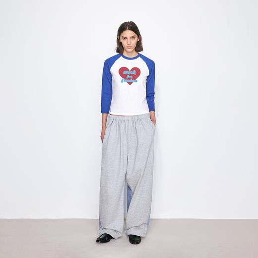 NUTH“Work for Freedom”拼色爱心印花修身七分袖t恤女 商品图3