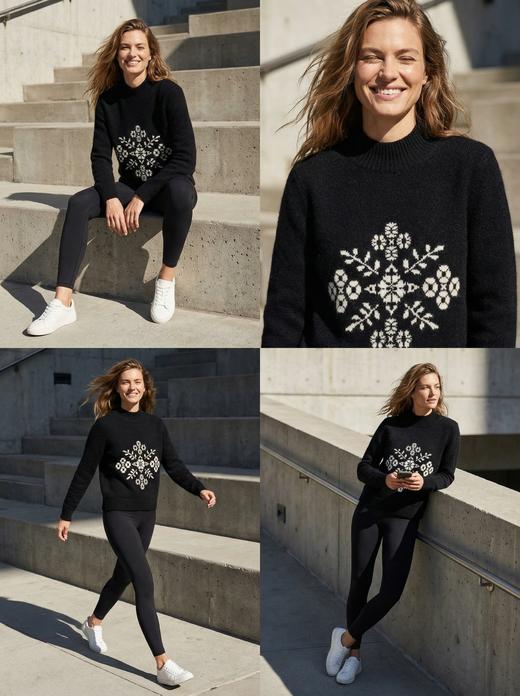 KINGDEER/KD秋冬新款百搭时尚提花设计女式圆领羊绒衫L805544鹿王 红色 商品图1