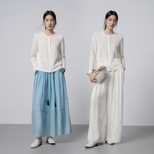 【林栖设计小店】手工绣花|米白优雅百搭气质宽松透气2026春新款毛织外套1961093 商品图4