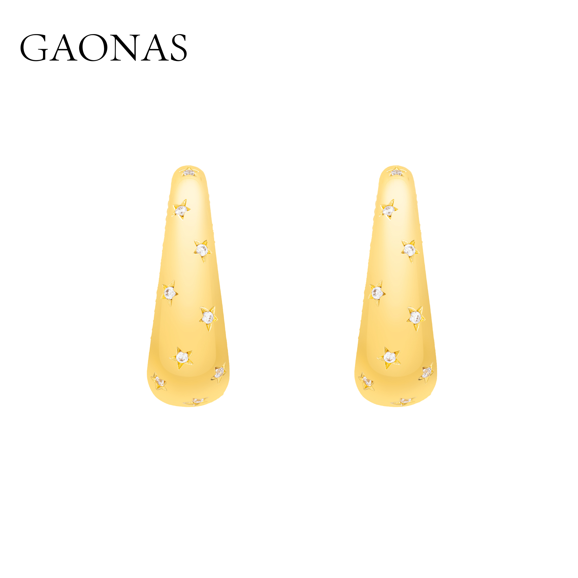 GAONAS  时尚气场亮面金色耳环11672EGO