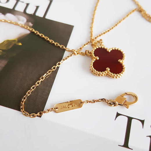 【95新】VCA梵克雅宝Vintage Alhambra系列VCARD38500中号18K黄金镶红玉髓四叶草红花项链链长约42cm女士 090126HS02 商品图6