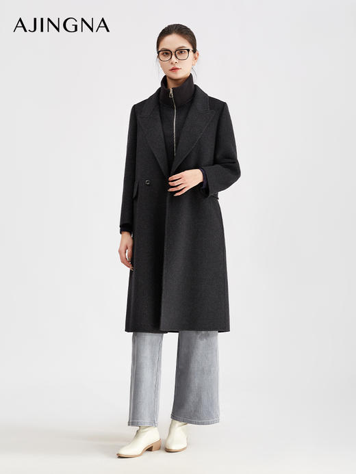 【商场同款】阿菁娜冬季新款极简主义基础款双面绒大衣H型双排扣直筒廓形A30D511110 商品图3