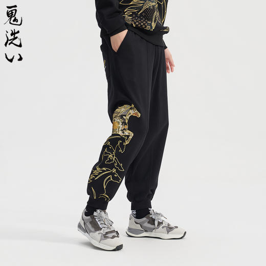 ONIARAI/鬼洗26春季新泥棒蓝马剪影拼花布刺绣针织长裤男 N540186 商品图1