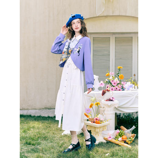 两三事梵高文艺记忆香氛2026春季新款小清新印花拼布假两件连衣裙 商品图3