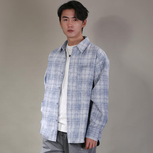 DRONKOO 2026 翻领左贴袋金属标压皱格纹微阔中厚衬衣外套 商品图2