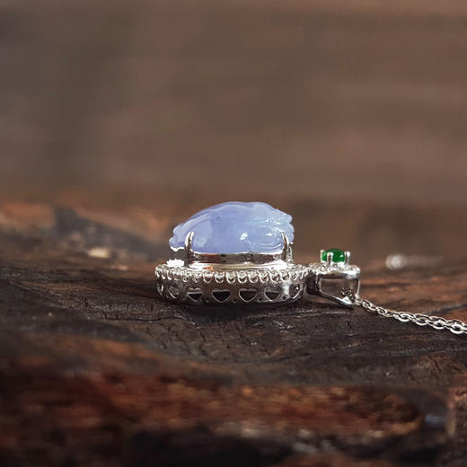 【天然正品】A货翡翠AU750白金镶钻镶天然紫罗兰色貔貅造型翡翠（好运、招财）吊坠项链20.4*11.3*9.5MM（皆取最大值）281225NJS24 商品图6