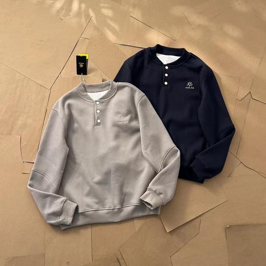 F012230新品小立领半门巾华夫格加绒长袖打底衫卫衣长袖情侣T恤 商品图0