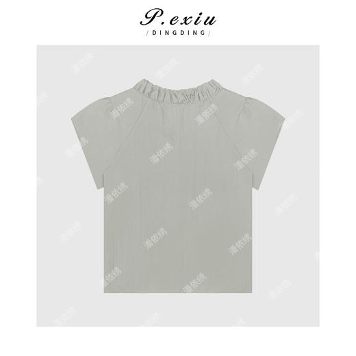 04-1潘依绣丁丁宠粉轻盈舒适氛围感褶皱V领短袖衬衫Q69410 商品图1