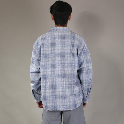 DRONKOO 2026 翻领左贴袋金属标压皱格纹微阔中厚衬衣外套 商品图4