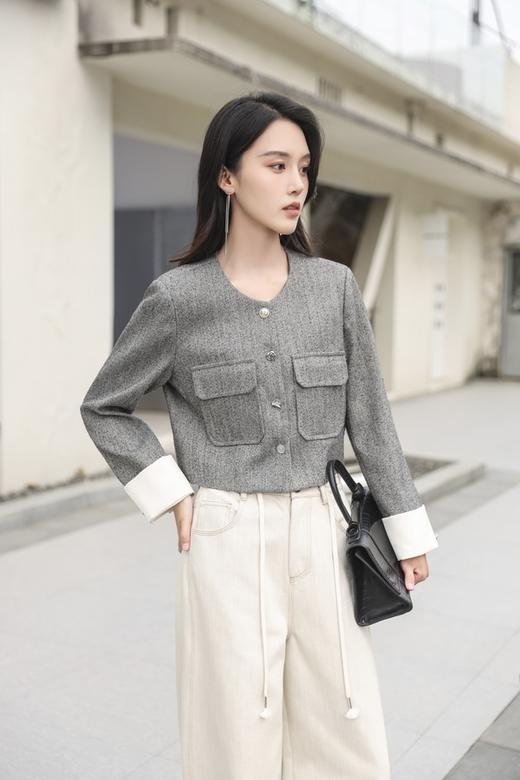 LNNNS 灰色高级感小香风撞色修身短款外套 22073 商品图0