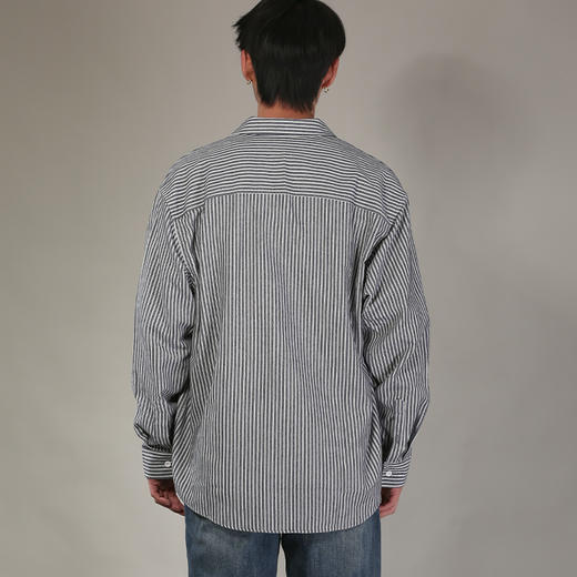 DRONKOO 2026 翻领左贴袋侧唛竖条纹长袖中厚衬衣 商品图4