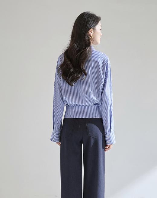 「预售」「高货sh」全新升级【铂金会员183/天猫249/差价66】(00402)洛诗琳气质miu系蓝色条纹收腰衬衫2026春季新款抗皱免烫百搭通勤衬衣 商品图4