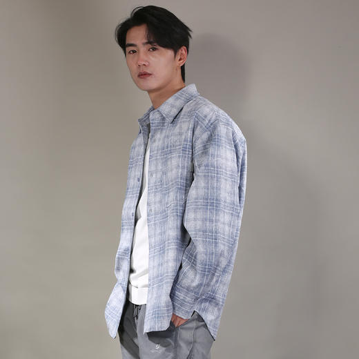 DRONKOO 2026 翻领左贴袋金属标压皱格纹微阔中厚衬衣外套 商品图3