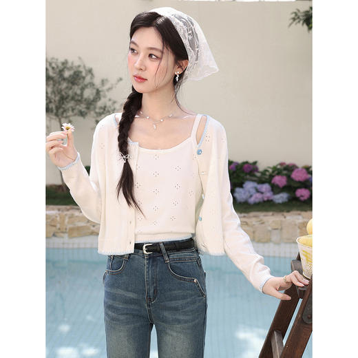 鹿向南「云蓝春序」米白色吊带针织衫女春季新款修身短款上衣 商品图0