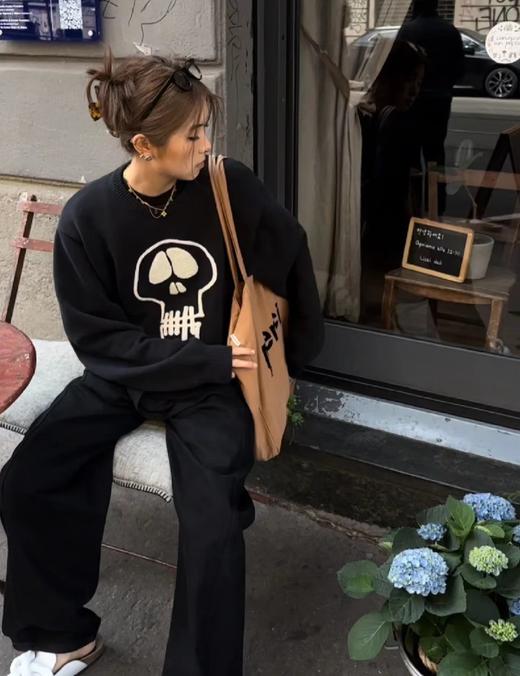 D012264限定款骷髅毛巾绣提花情侣圆领针织毛衣 商品图7