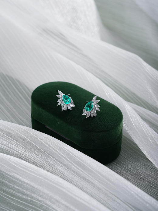 子佩集【晴川叠翠】银S925耳钉【PYE3049-XF】培育宝石祖母绿2601 商品图2