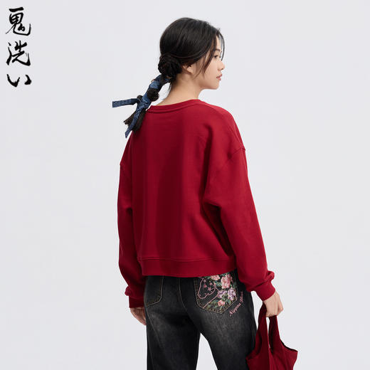 ONIARAI/鬼洗26春季泥棒蓝马剪影花卉刺绣宽松套头卫衣女 N240162 商品图2