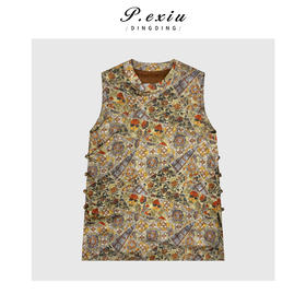 A007潘依绣丁丁宠粉新中式斜门襟暗纹分割设计小立领无袖衬衫 GH030