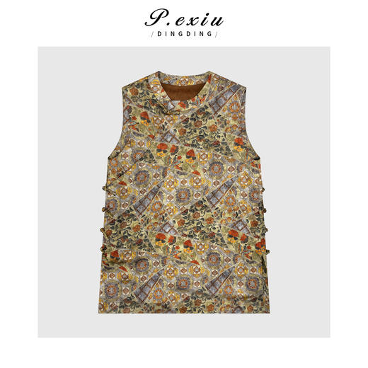 A007潘依绣丁丁宠粉新中式斜门襟暗纹分割设计小立领无袖衬衫 GH030 商品图0