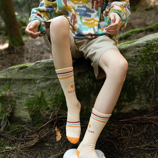 靴下物袜子女中筒袜纯棉撞色小腿袜复古简约毛圈底运动长筒袜子 商品图3