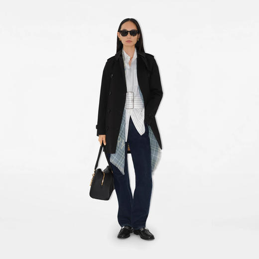 【二】BURBERRY 巴宝莉 女士女士肯辛顿版型 – 短款 Heritage Trench 风衣  黑色 8079415 A1189 商品图4