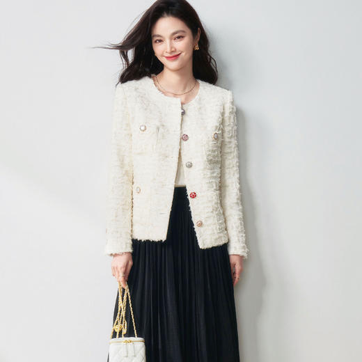 「高货sh」全新升级【铂金会员441/天猫589/差价148】(05822)洛诗琳2026春季新款轻奢彩色水钻扣高定立体灵动羊毛纱线小香风外套 商品图3