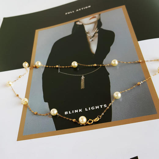 【天然正品】AU750黄金镶天然约5.5-6.0MM香槟金海水珍珠项链45CM（长度可调节）311225NJM52 商品图6