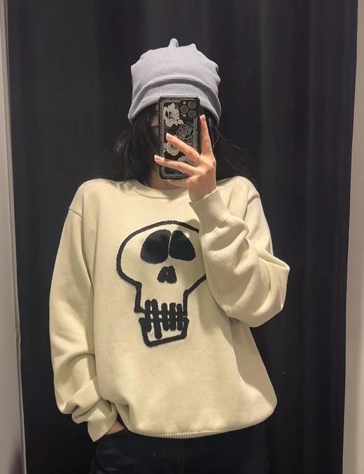 D012264限定款骷髅毛巾绣提花情侣圆领针织毛衣 商品图3