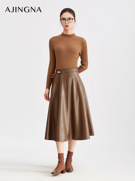 【商场同款】阿菁娜冬季新款复古感A字伞摆半身裙高腰设计金属扣点缀简约不失精致A29D113011 商品图0