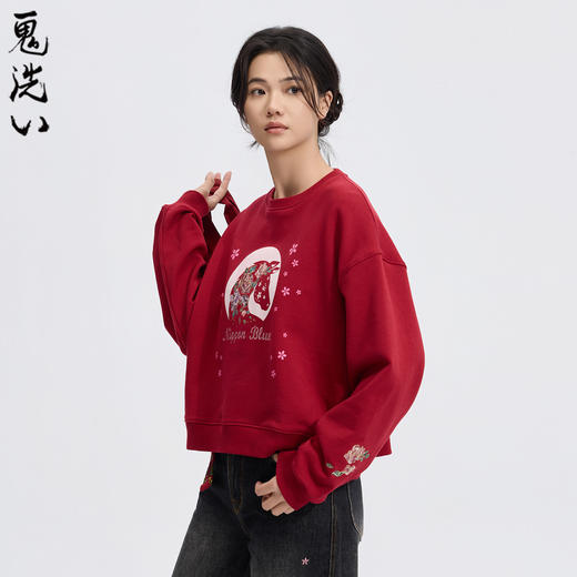 ONIARAI/鬼洗26春季泥棒蓝马剪影花卉刺绣宽松套头卫衣女 N240162 商品图1