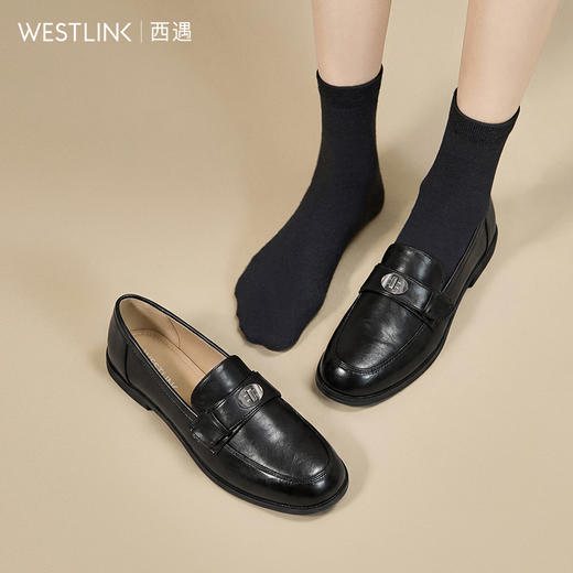 西遇平底乐福鞋女2026春季新款金属饰扣单鞋英伦风一脚蹬JK小皮鞋V0166213 商品图1
