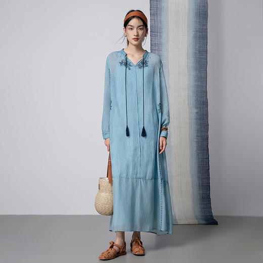 【林栖设计小店】手工炒色|苎麻绣花肌理宽松2026春新款优雅连衣裙两件套1961144 商品图7