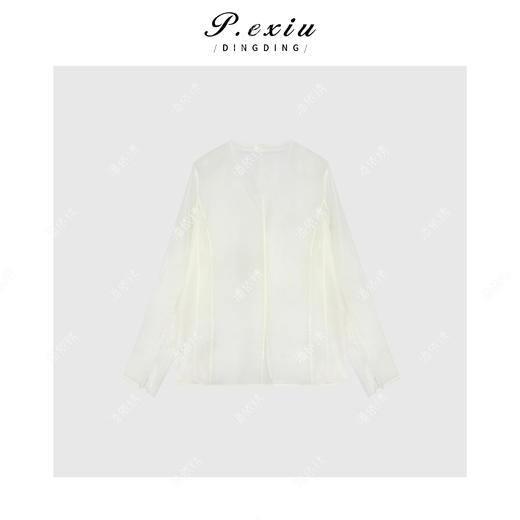 05-6潘依绣丁丁宠粉气质高级叠穿透纱V领衬衫Q6617 商品图1