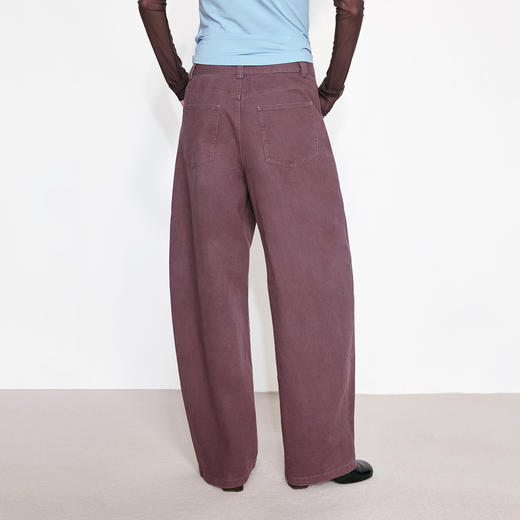 NUTH紫红色复古做旧宽松弯刀工装裤女 商品图0