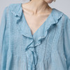 【林栖设计小店】与风共奏|手工炒色苎麻天蓝色温柔荷叶边牙签褶2026春新款衬衣1961180 商品缩略图4