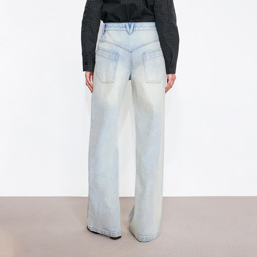 NUTH清爽水洗浅蓝色复古做旧直筒牛仔裤女 商品图2