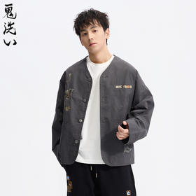 ONIARAI/鬼洗26春季泥棒蓝葫芦金鱼同色刺绣复古V领外套男N340253