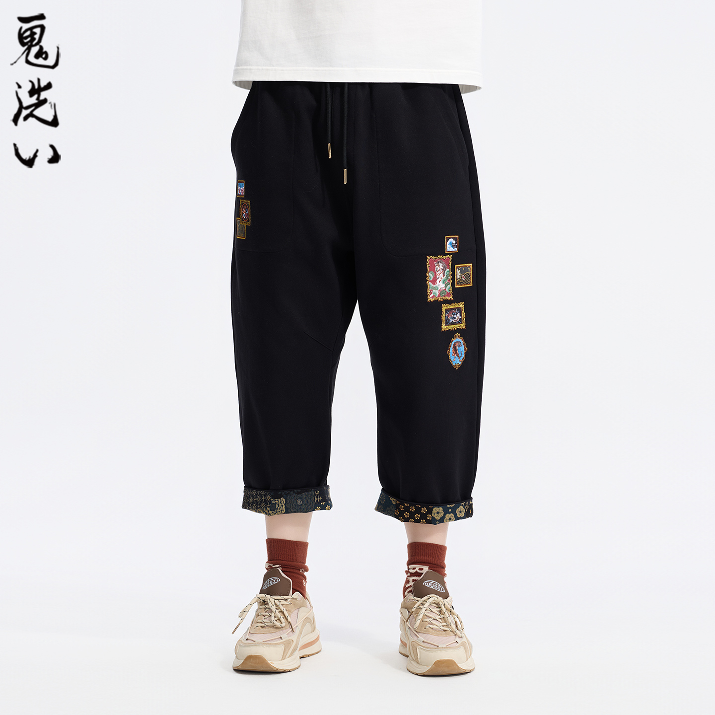 ONIARAI/鬼洗26春季泥棒蓝马年画框艺术宽版八分针织裤男 N540185