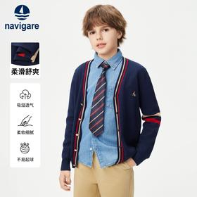 【120-165】【纳维凯尔】Navigare意大利小帆船男童v领开衫英伦针织衫