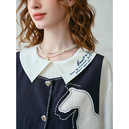 两三事梵高文艺 永夜无形 2026春季新款复古贴布绣假两件连衣裙 商品图2